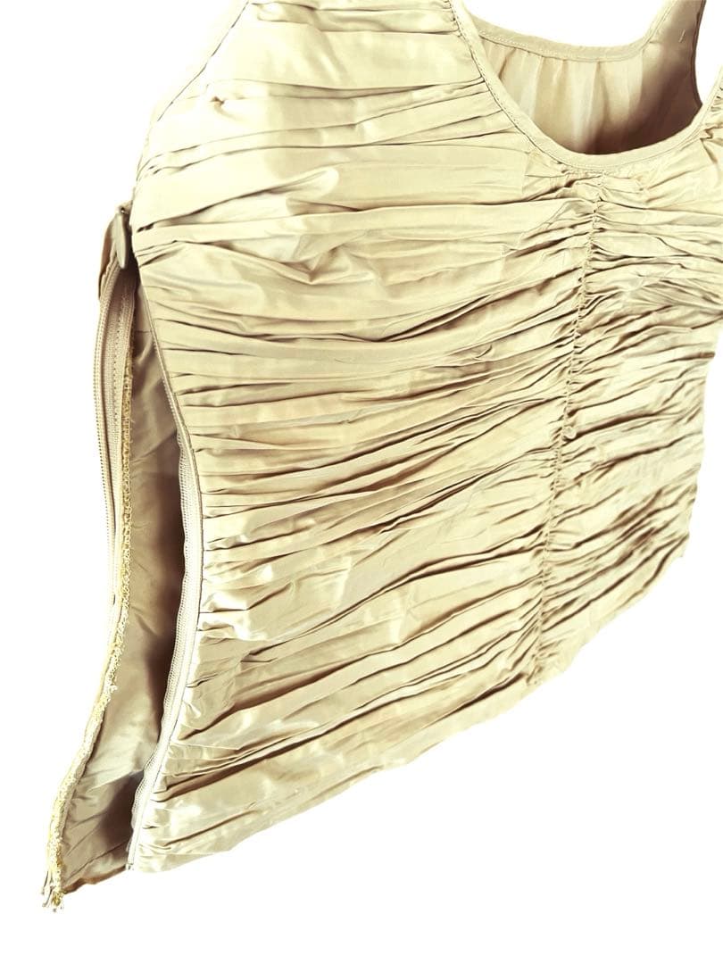 ベージュ プリーツ加工 タンクトップ ビスチェ