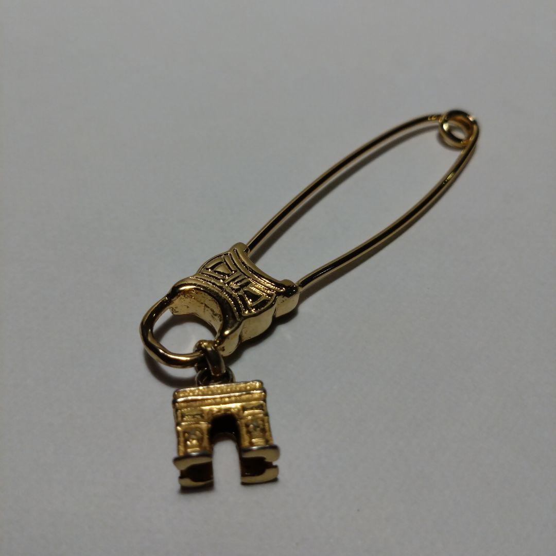 CELINE　セリーヌ　ヴィンテージ　ブローチ　安全ピン　マカダム柄　ゴールド