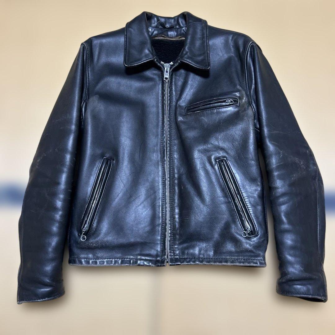 Schott ブラック シングルライダースジャケット38 ライナー付　642