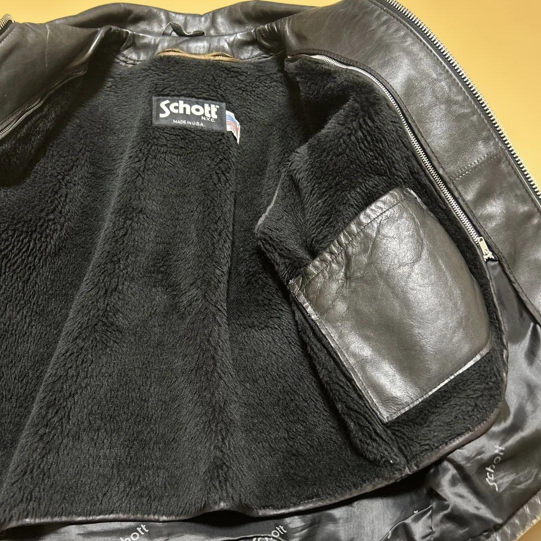 Schott ブラック シングルライダースジャケット38 ライナー付　642