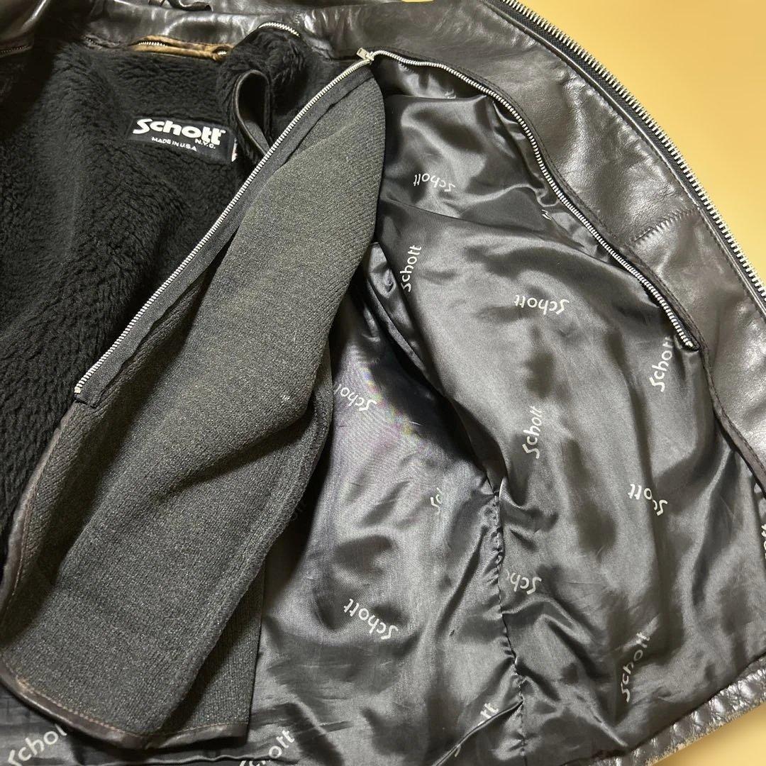 Schott ブラック シングルライダースジャケット38 ライナー付　642