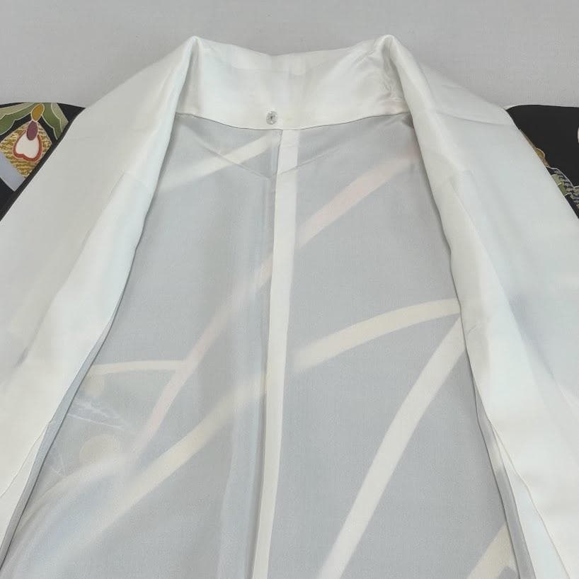 ゆりのはな　本振袖　京友禅金彩加工　金駒刺繍　ちりめん　紺/紫色　正絹　I403