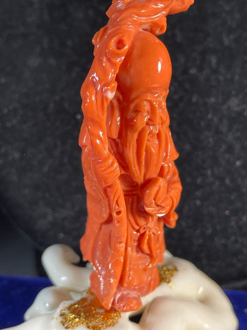 天然桃珊瑚の寿老人の彫刻置物「長寿の縁起仏像」 ＷＺー10
