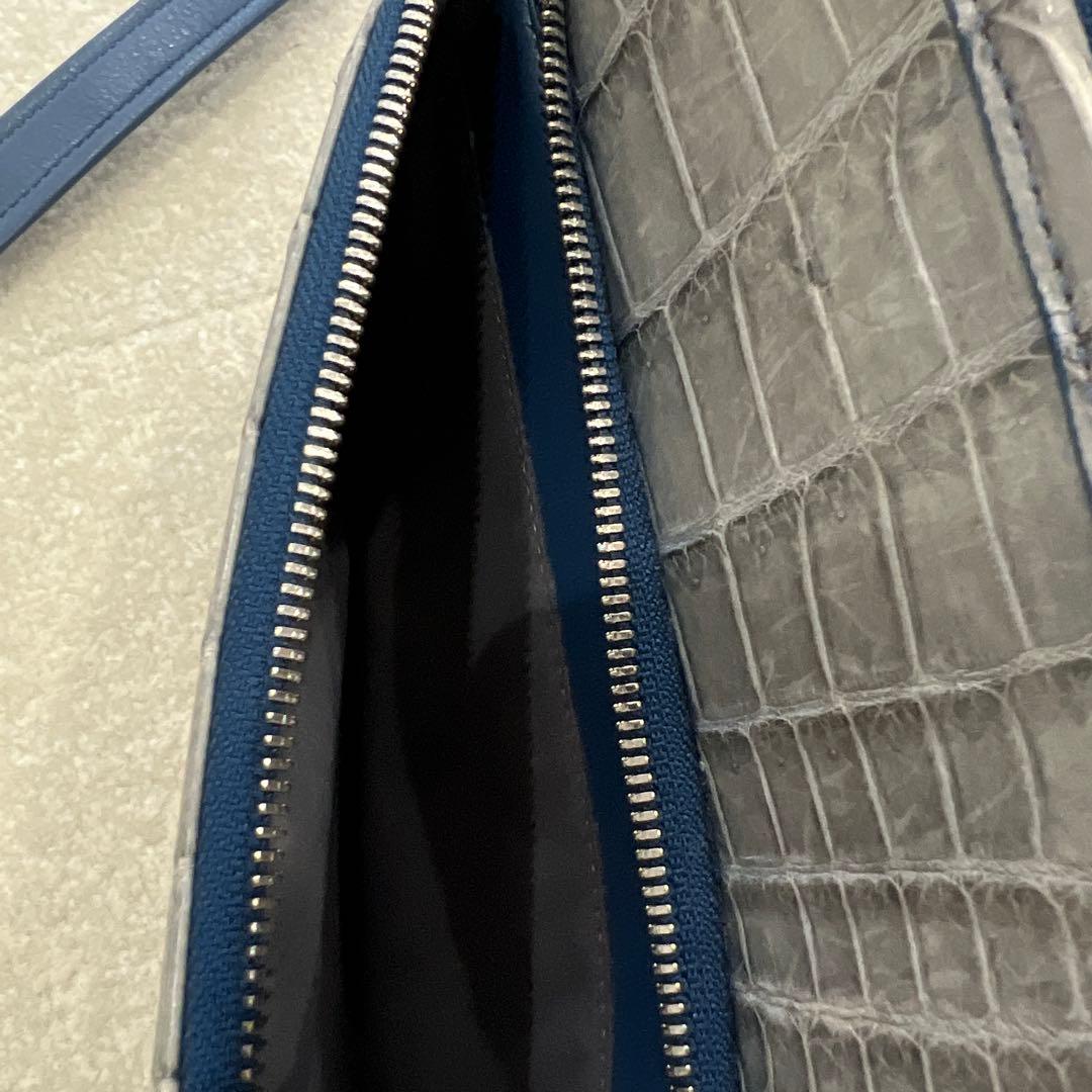 り*様 【極美品】　JRA認定　クロコダイル　ショルダーバッグ　ブルーグレー