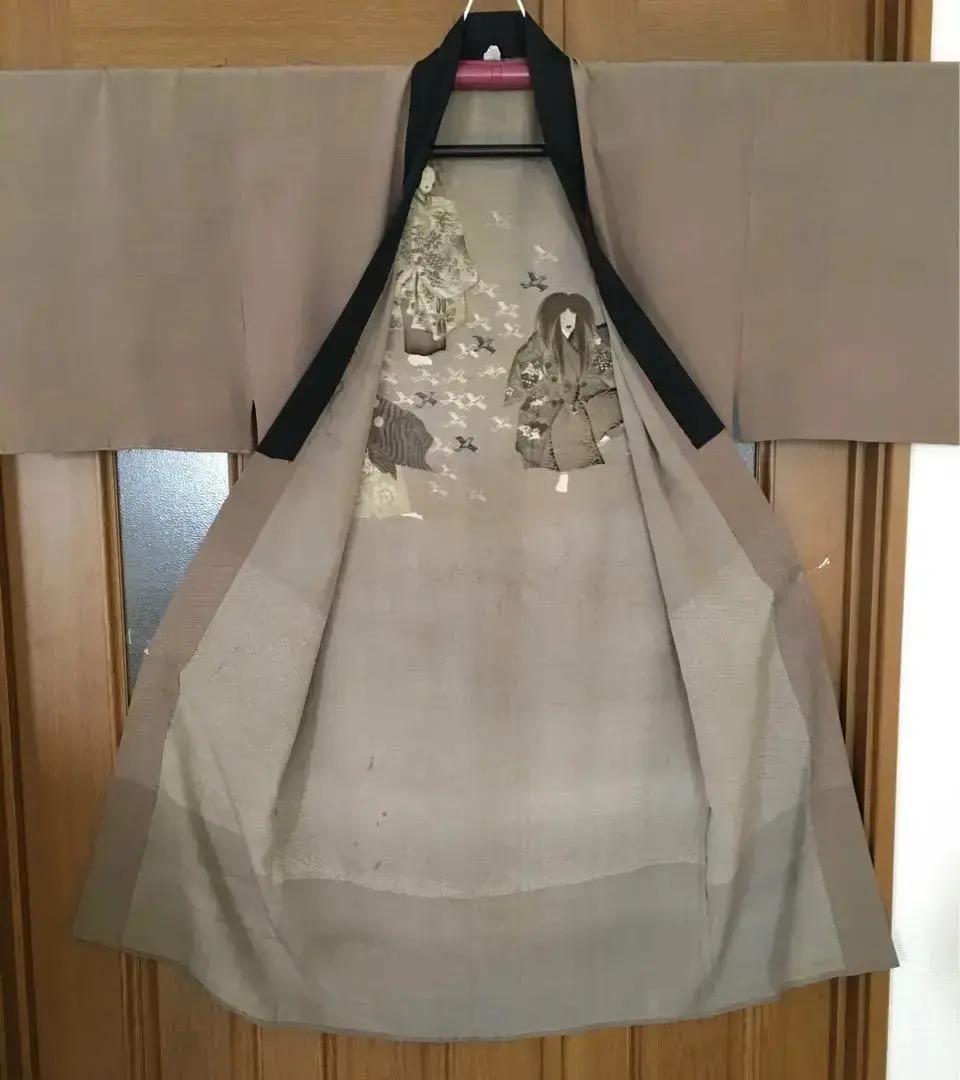 能楽図絵 能舞 羽衣他 男物長襦袢 正絹 美しき日本の古布 古裂骨董アンティーク