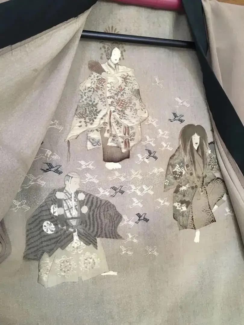 能楽図絵 能舞 羽衣他 男物長襦袢 正絹 美しき日本の古布 古裂骨董アンティーク