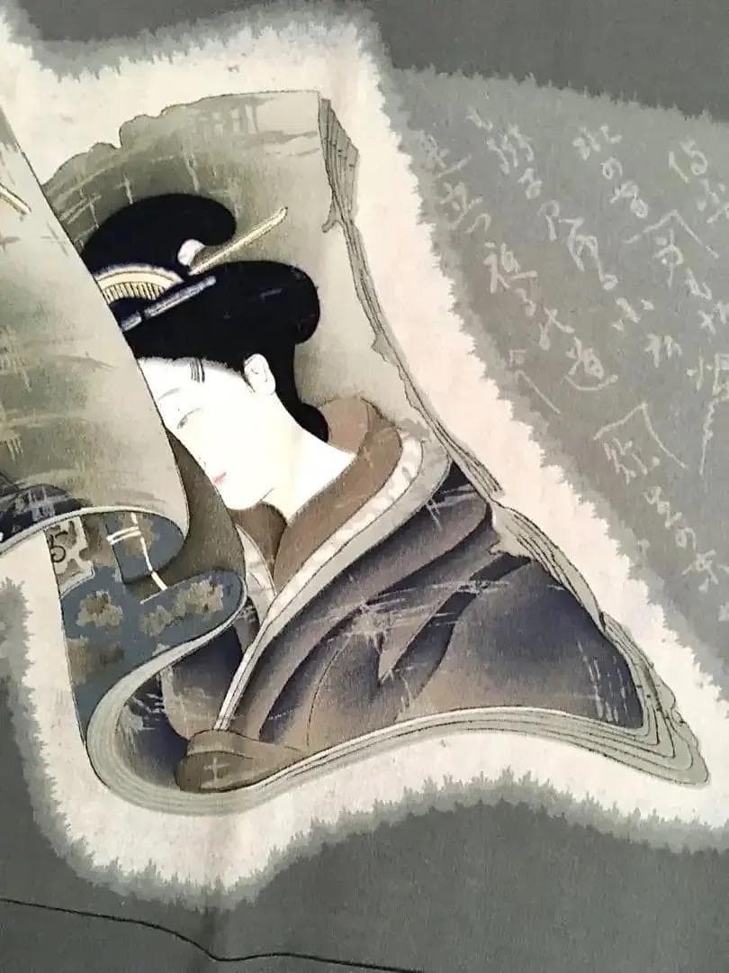 能楽図絵 能舞 羽衣他 男物長襦袢 正絹 美しき日本の古布 古裂骨董アンティーク