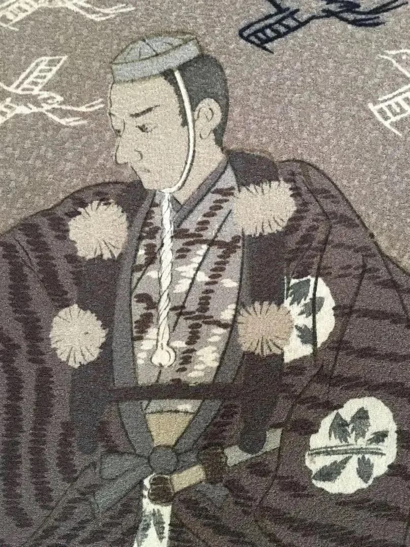 能楽図絵 能舞 羽衣他 男物長襦袢 正絹 美しき日本の古布 古裂骨董アンティーク