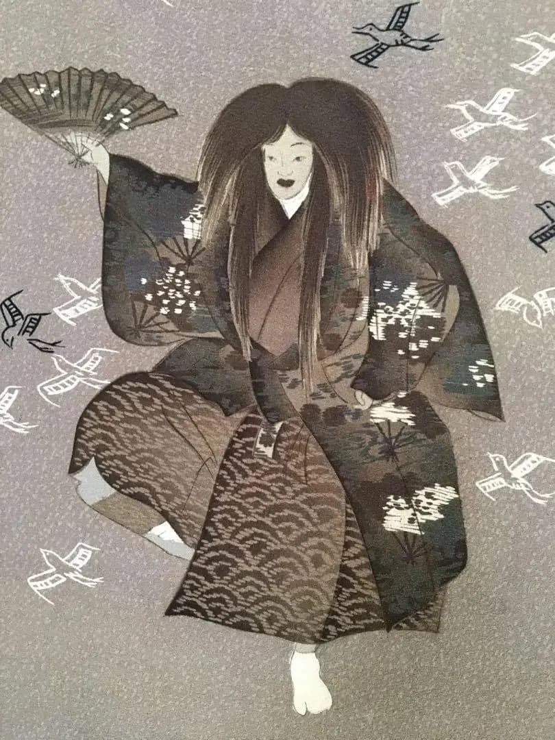 能楽図絵 能舞 羽衣他 男物長襦袢 正絹 美しき日本の古布 古裂骨董アンティーク