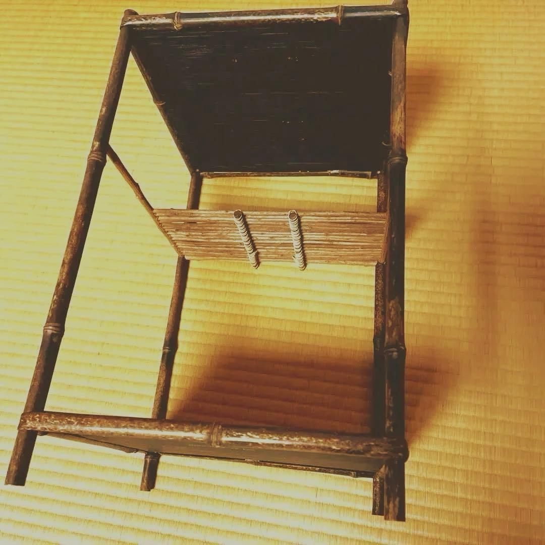 美品　未使用品　工芸品　煎茶用綾瀬棚　竹細工　高さ44cm 箱入り