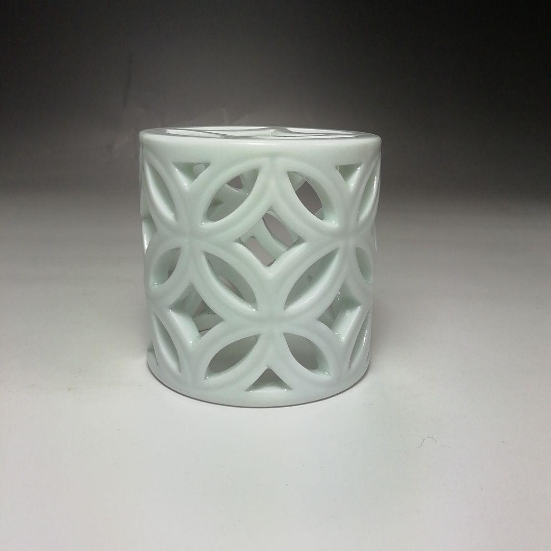 Ｓ５５１　皆具　『平戸焼』『白磁　七宝透　皆具』『十三代　横石嘉助作』　共箱