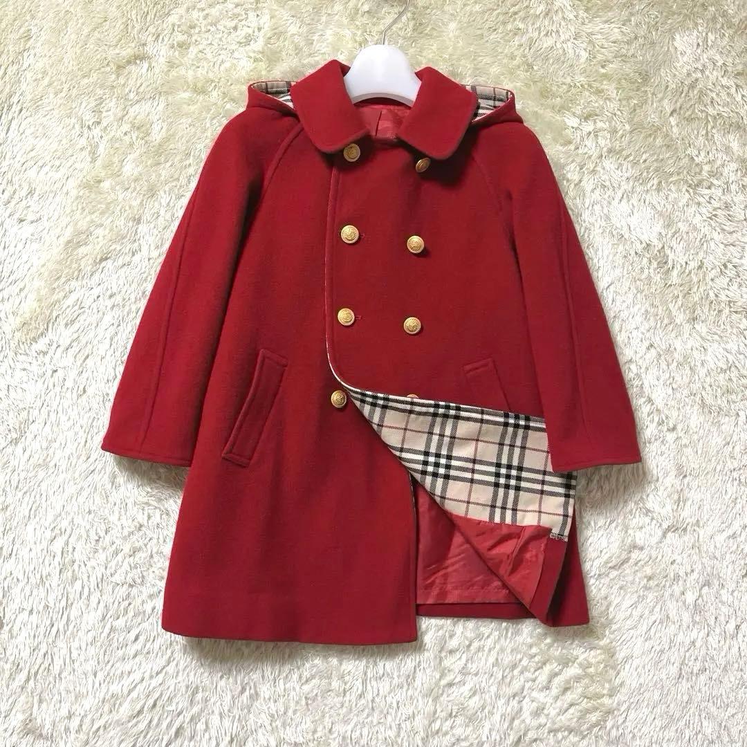 バーバリーロンドン　ウールコート　金ボタン　赤　100A