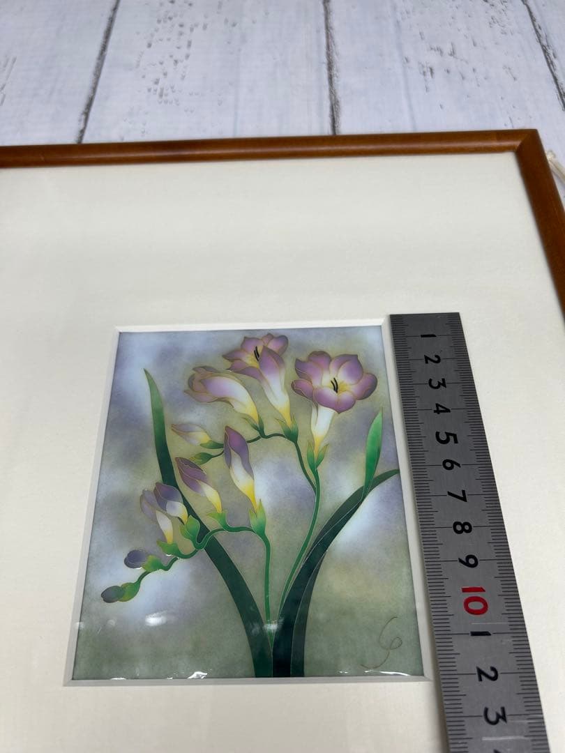 送料込み⭐︎有線七宝作家【陶板画 フリージアの花】七宝焼 安藤 七宝