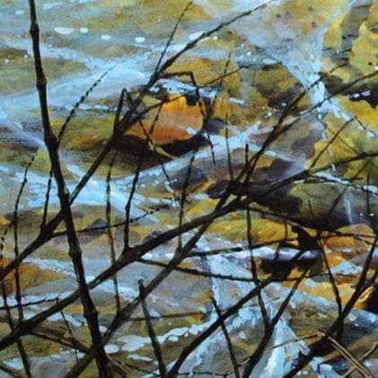 絵画「薄氷溶けて午後の陽だまり」　水彩画