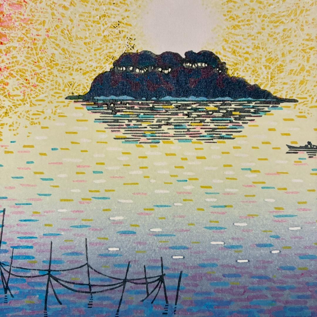 美品 牧野宗則「光彩」木版画 1987年制作 直筆サイン入り 額縁入り人気作家