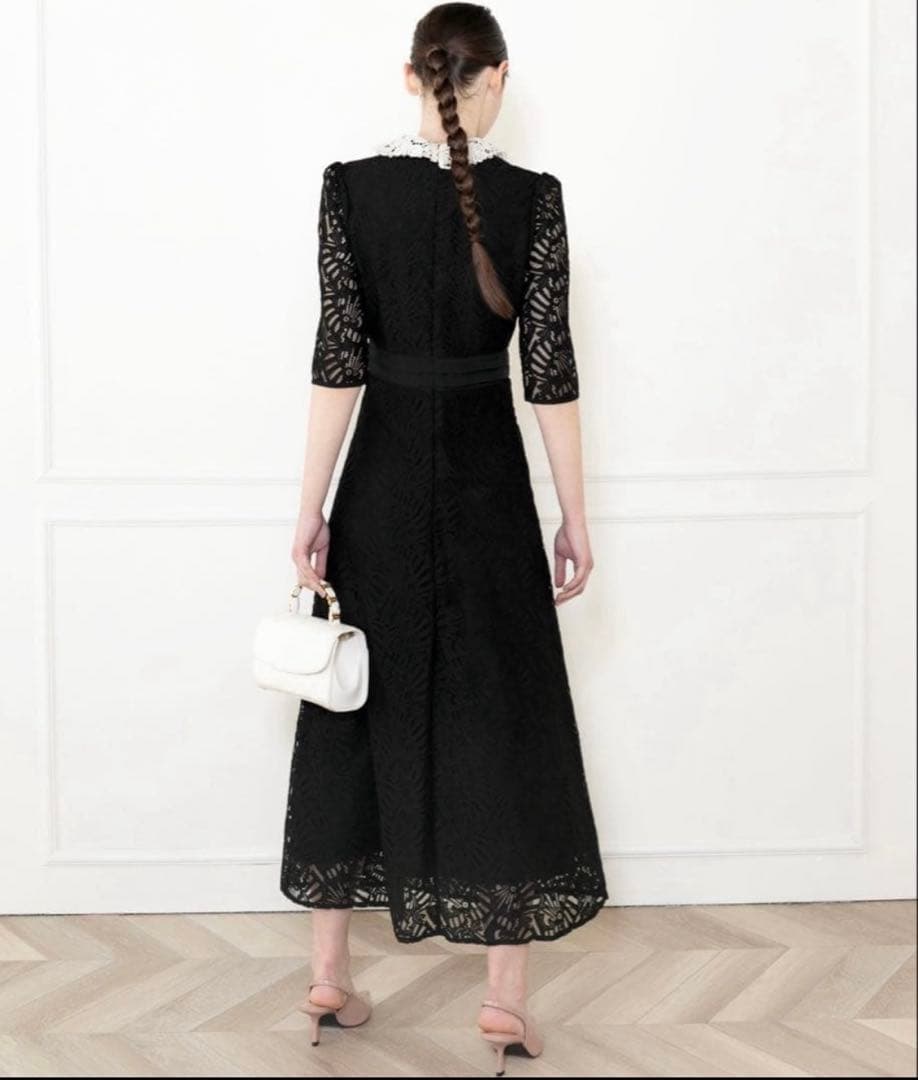 Leja レースビッグカラー花柄ワンピースドレス　オケージョンドレス　Ｓサイズ