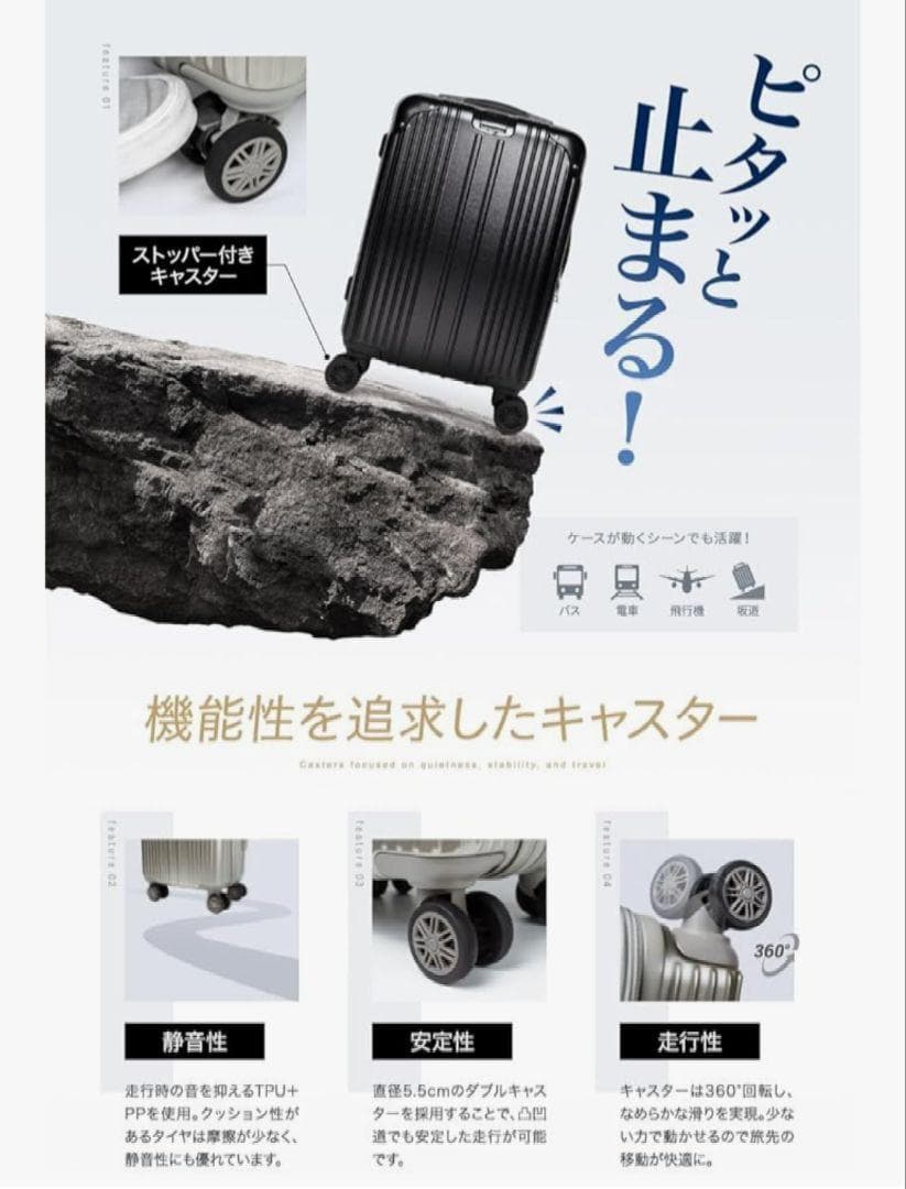 【訳アリ】スーツケース キャリーケース 拡張機能 ストッパー付き 超軽量 M