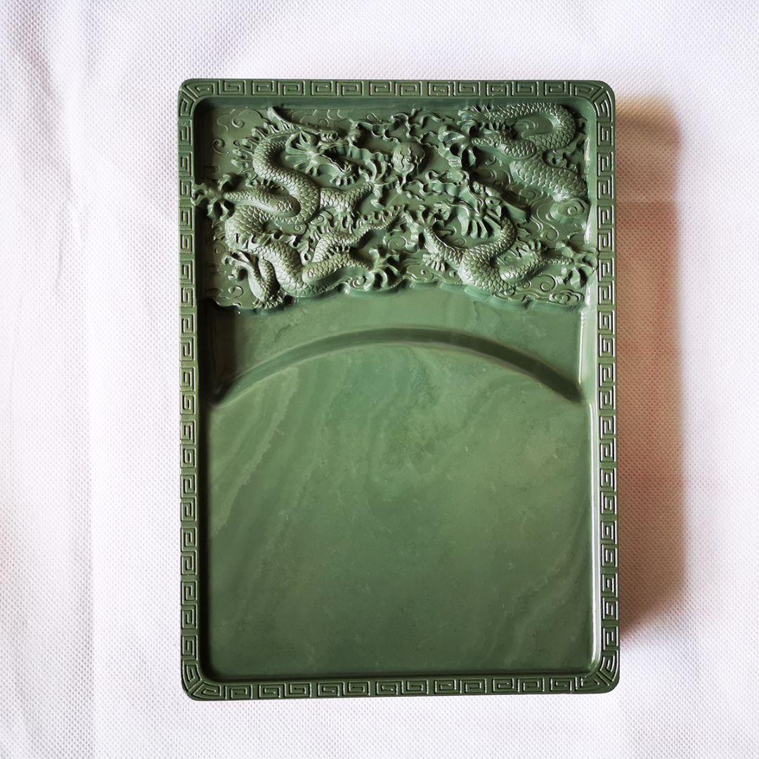 硯 松花硯 二龍戯珠硯 書道具 文房具 工芸品 美術品 置物