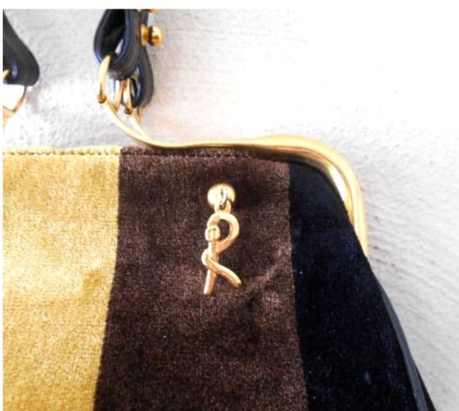 Roberta di Camerinoブラックブラウンマスタードカラベラバッグ