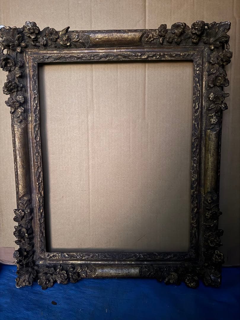 希少　18世紀フランスアンティーク調　漆金彫刻付き木製油彩額縁　P10サイズ