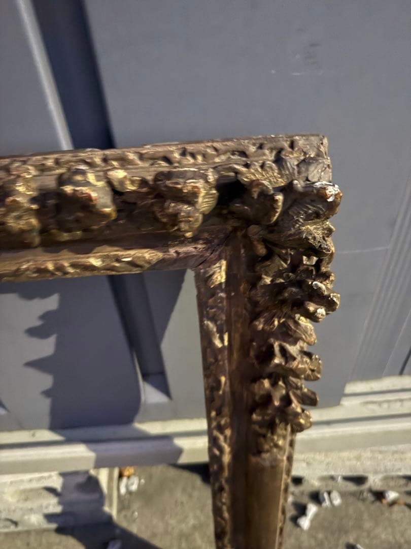 希少　18世紀フランスアンティーク調　漆金彫刻付き木製油彩額縁　P10サイズ