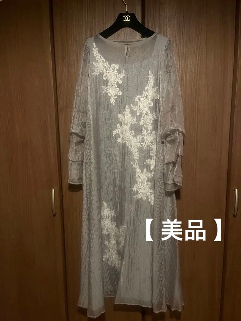 Kana モチーフレース シアーワンピース /オケージョンドレス / グレー