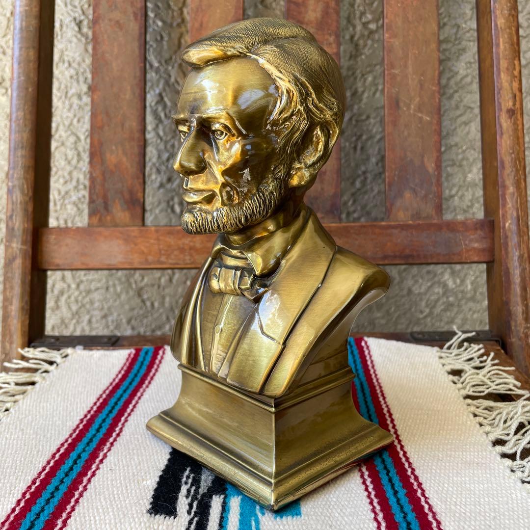 70's〜アメリカアンティーク　リンカーン大統領の金属製胸像　USAヴィンテージ