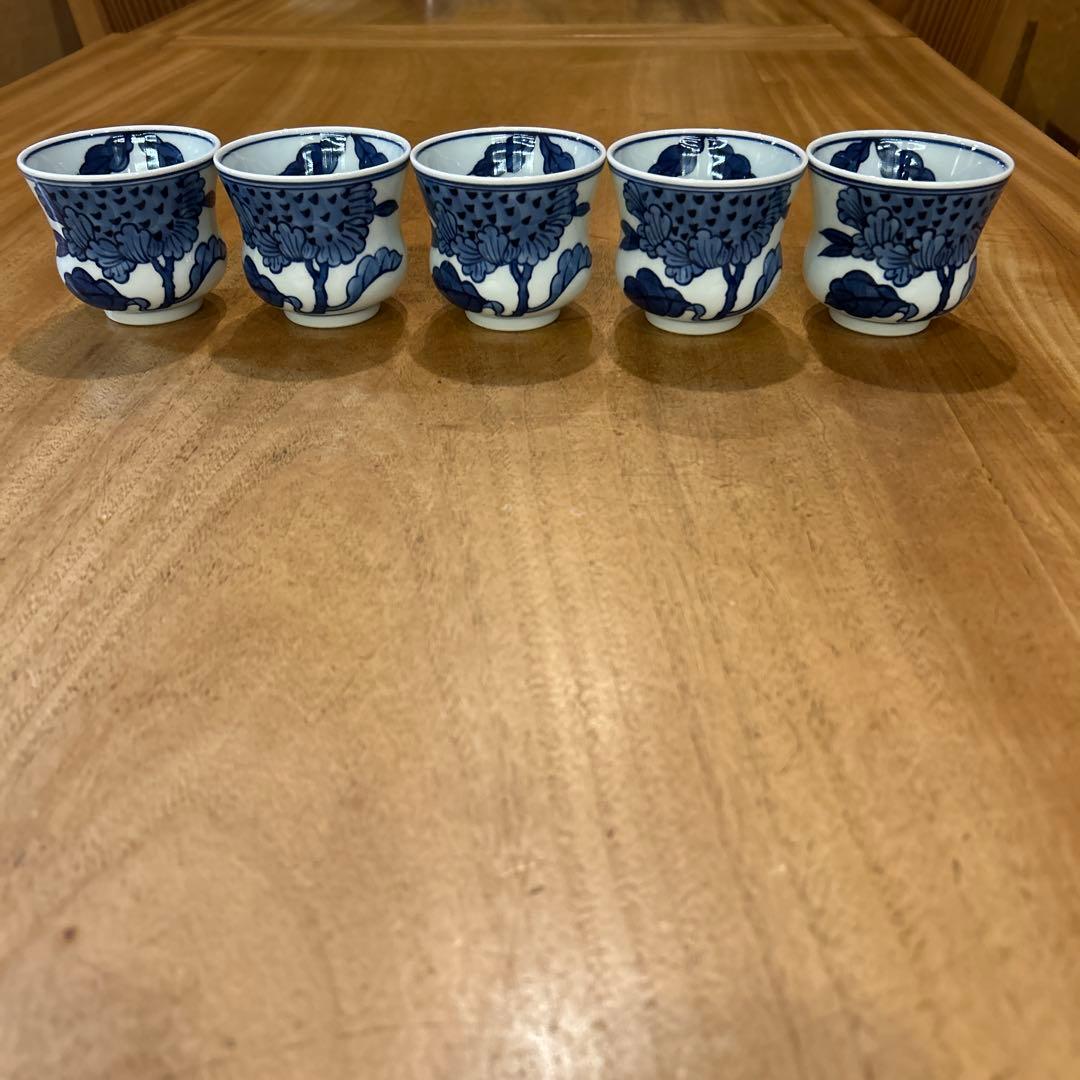 源右衛門窯　染付向日葵（そめつけひまわり）　湯呑み　五個