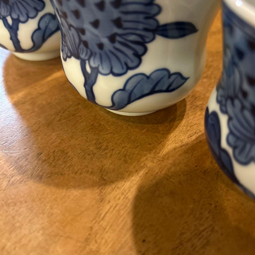 源右衛門窯　染付向日葵（そめつけひまわり）　湯呑み　五個