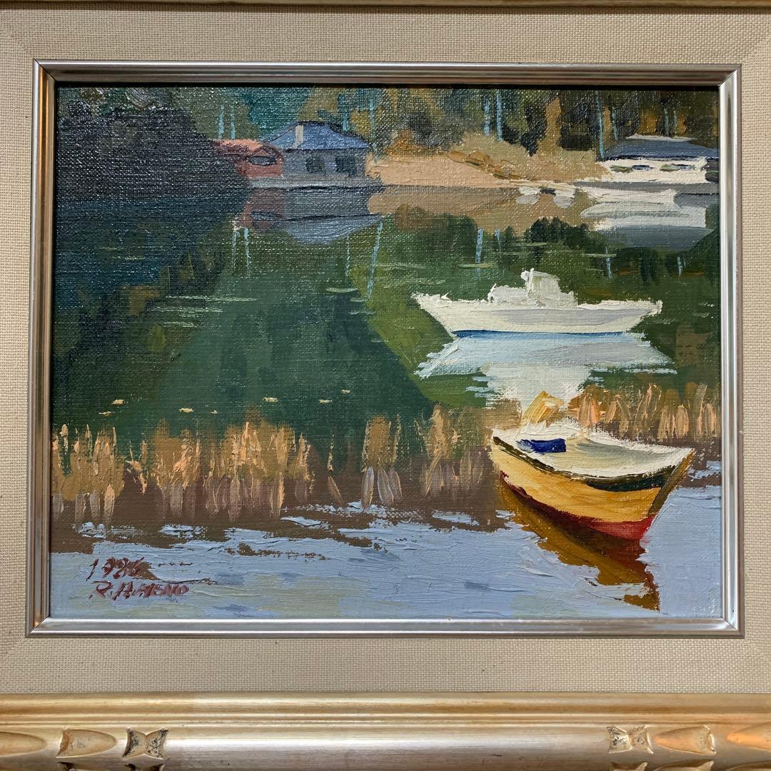 絵画　油彩肉筆画　真作　姫野陸郎『海辺』F3