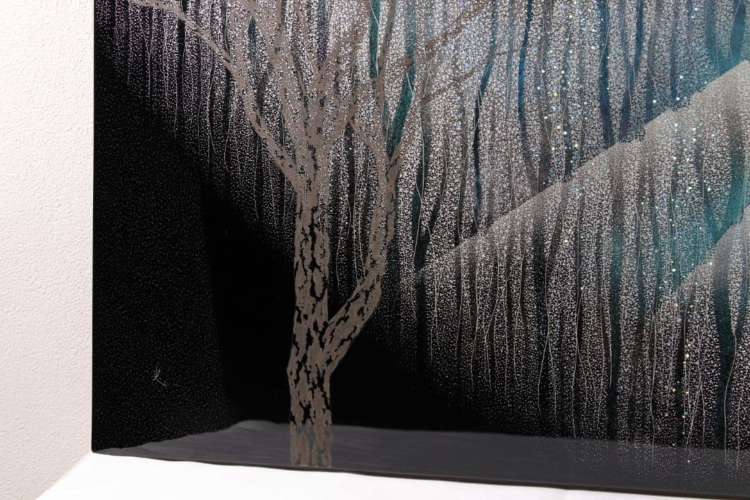 【真作】漆芸画 新木光「月夜の詩」輪島市美術展出品 額装 12号 沈金銀M865