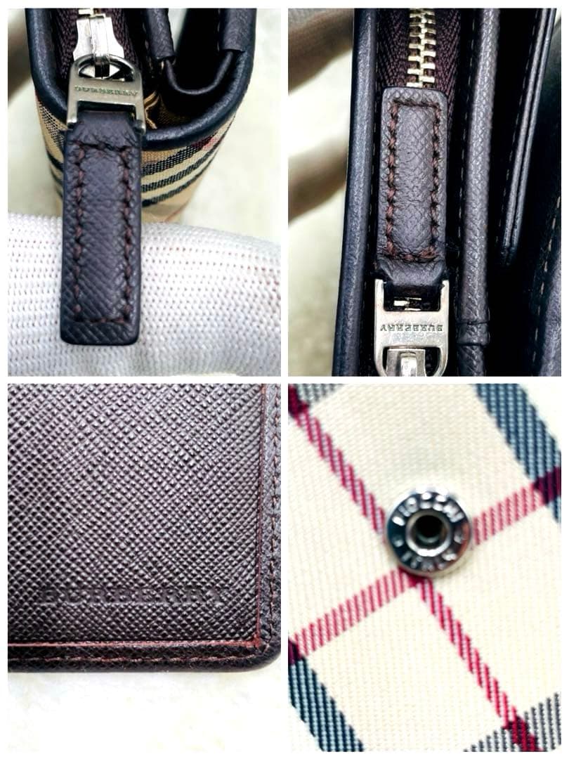 美品 Burberry バーバリー 三つ折り 財布 ノバチェック キャンバス