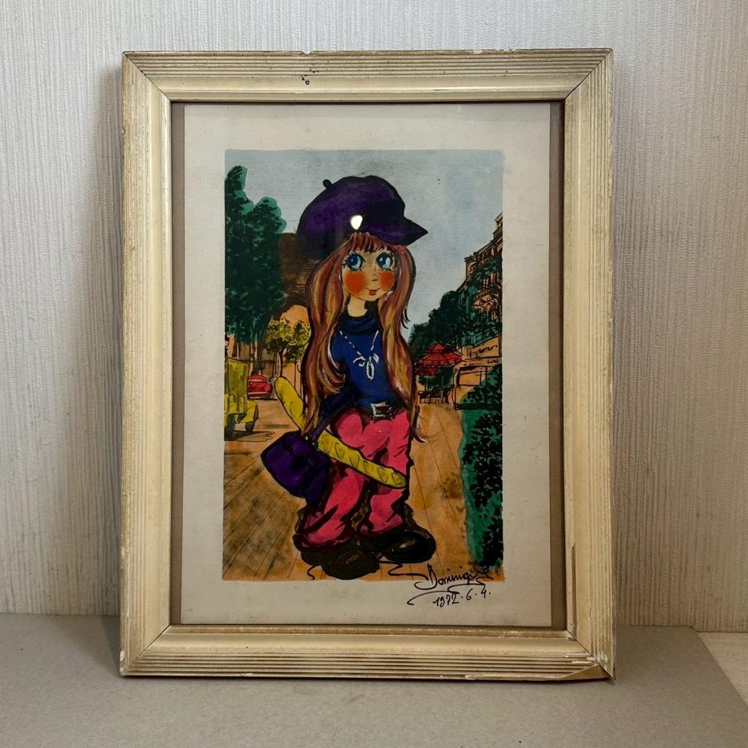 iΦ 真作 フランス ヴィンテージ ビックアイアート 少女 1972年 ドミニク