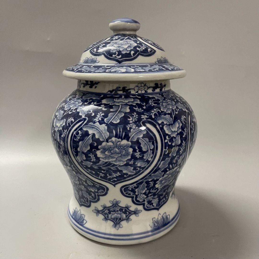 青花如意紋将軍缶 貯蔵タンク 景徳鎮 陶磁器 装飾品 現代工芸品 美術品 置物