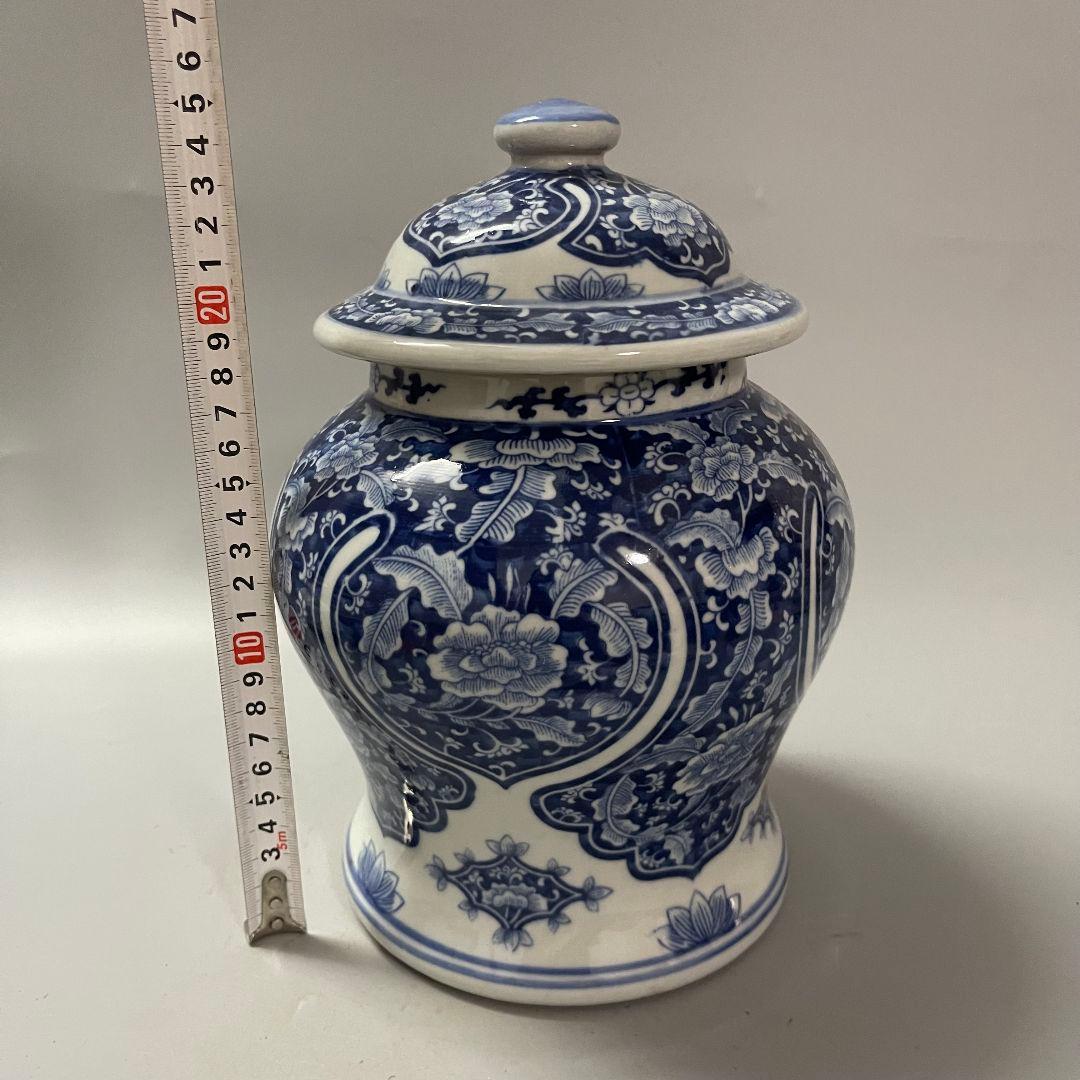 青花如意紋将軍缶 貯蔵タンク 景徳鎮 陶磁器 装飾品 現代工芸品 美術品 置物