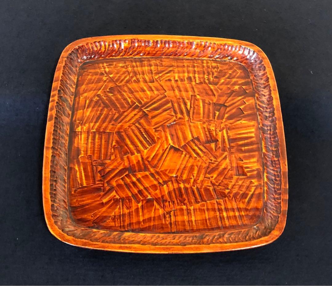 割引❗️《R》伝統工芸 讃岐彫 小膳2客 讃岐膳 讃岐盆 木製　251007あ7