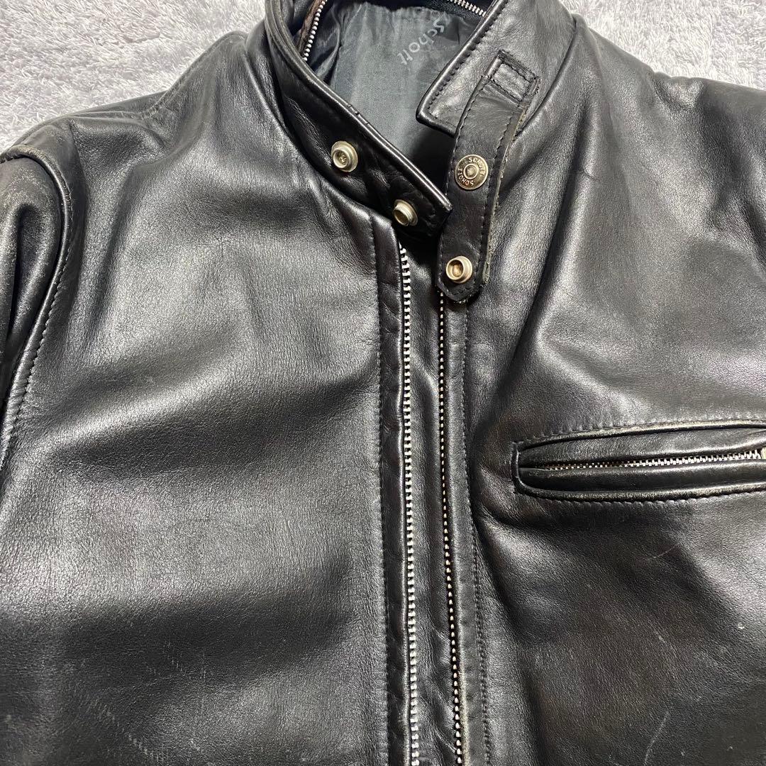 schott ブラック レザー シングルライダースジャケット