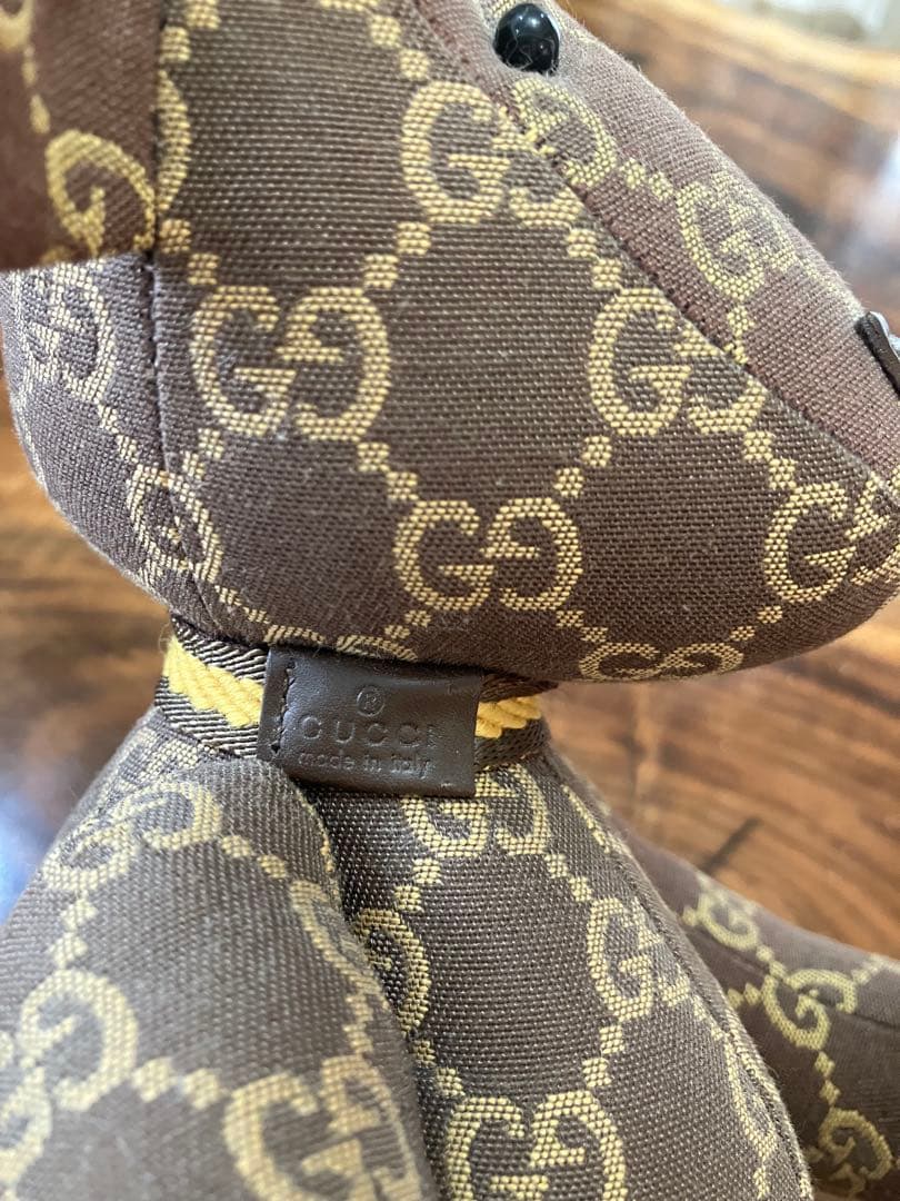 美品 ◆ グッチ GGキャンバス テディーベア くまぬいぐるみ 置物 レザー