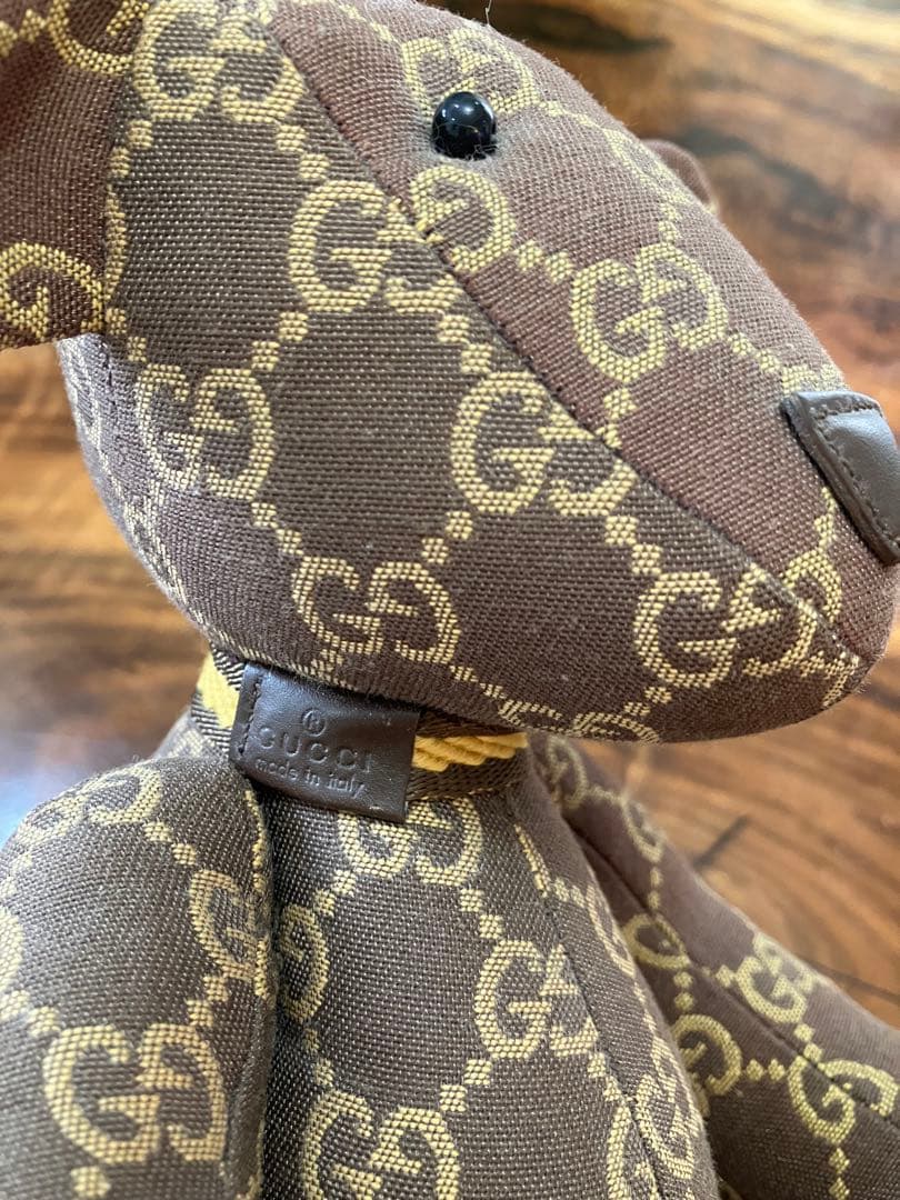 美品 ◆ グッチ GGキャンバス テディーベア くまぬいぐるみ 置物 レザー