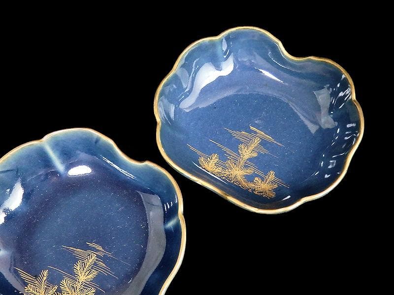 古伊万里　瑠璃　若松の図　膾皿　３客　C167AS-CTh