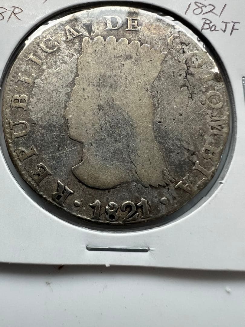 外国銀貨　コロンビア　8R銀貨　1821年Ba ＪF