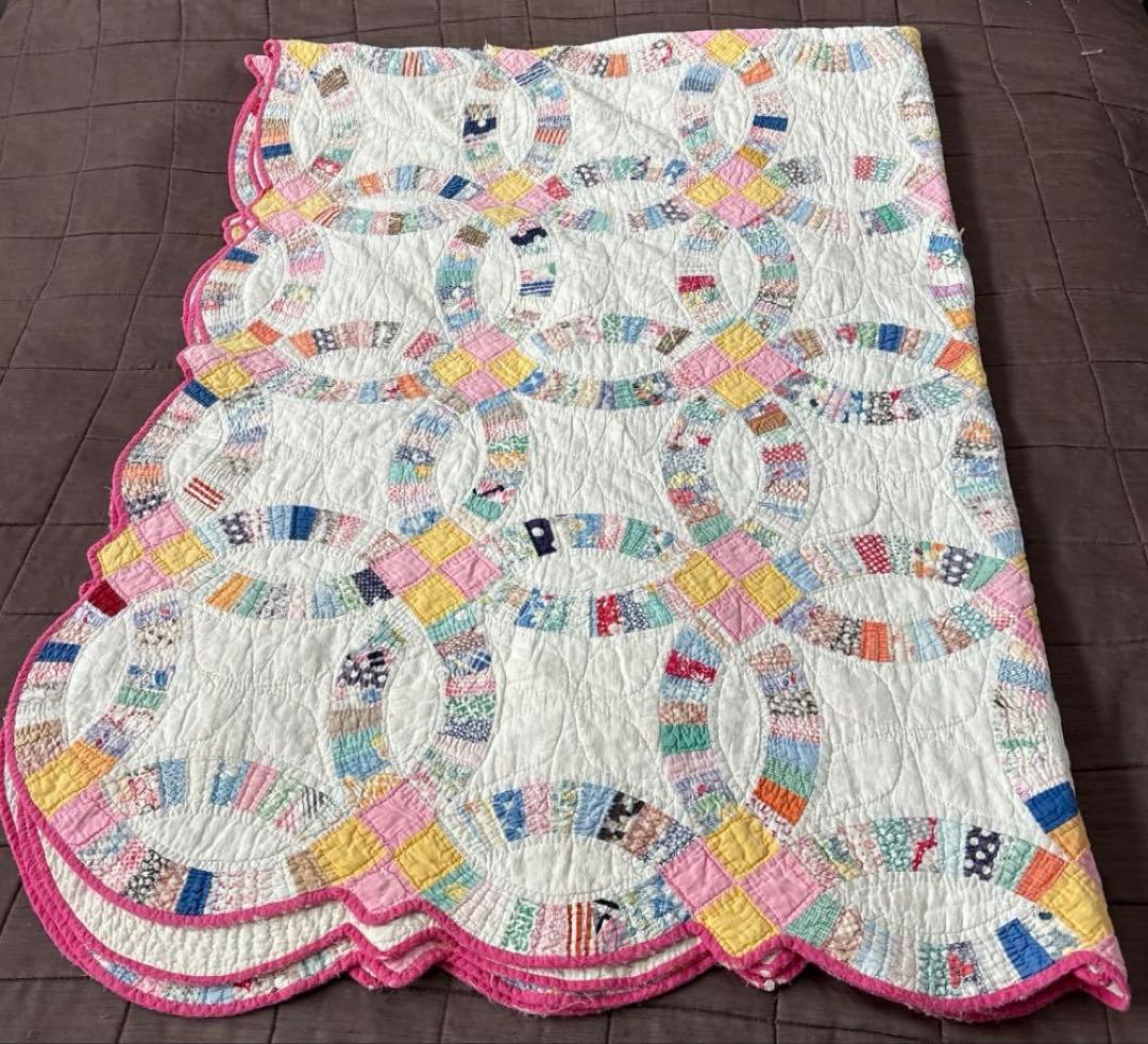 【稀少】【貴重】アメリカンアンティーク⭐︎ダブルウエディング　約224×166cm