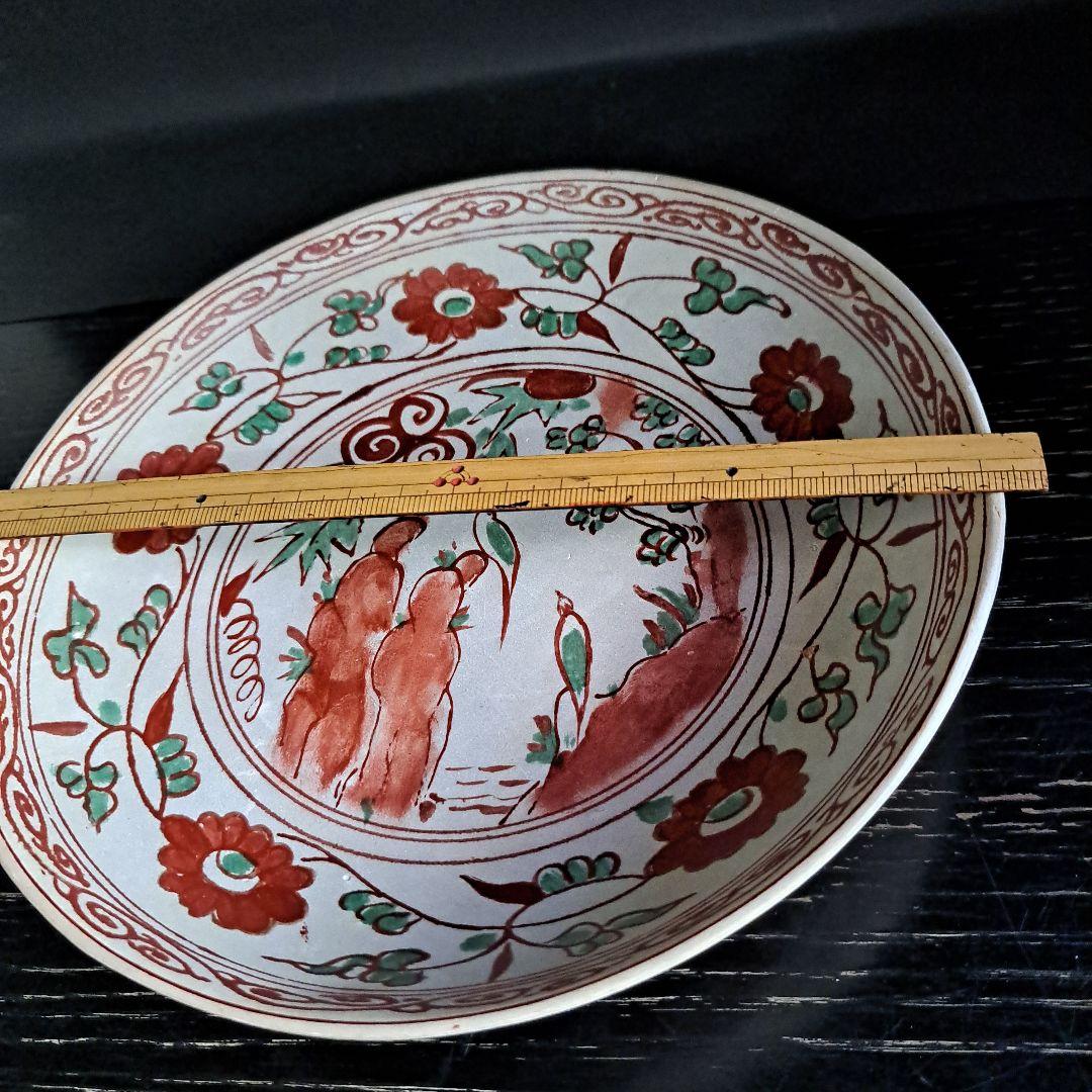 茶道具　安南呉須赤絵　16世紀頃　花鳥紋皿　　赤絵人物図　共箱入