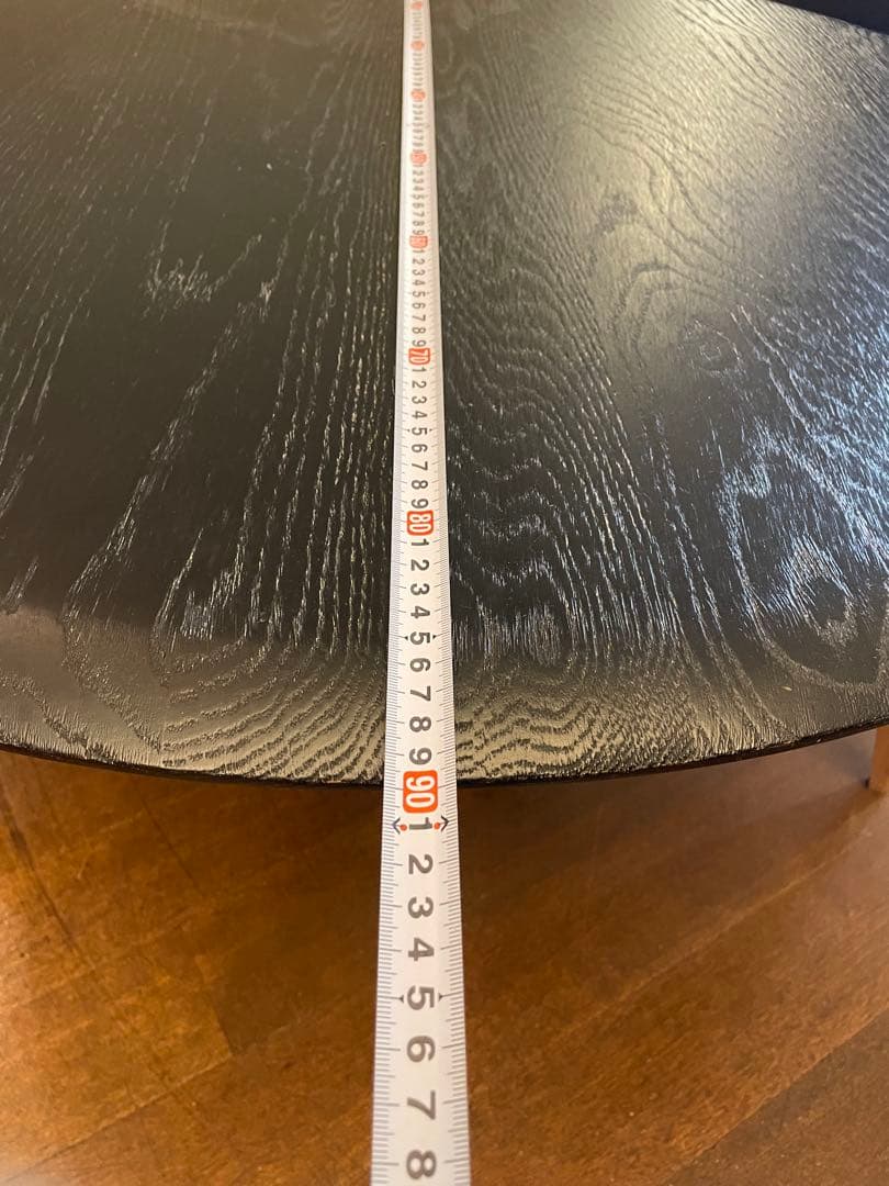 黒い円形座卓 木製　丸テーブルスコープ東屋