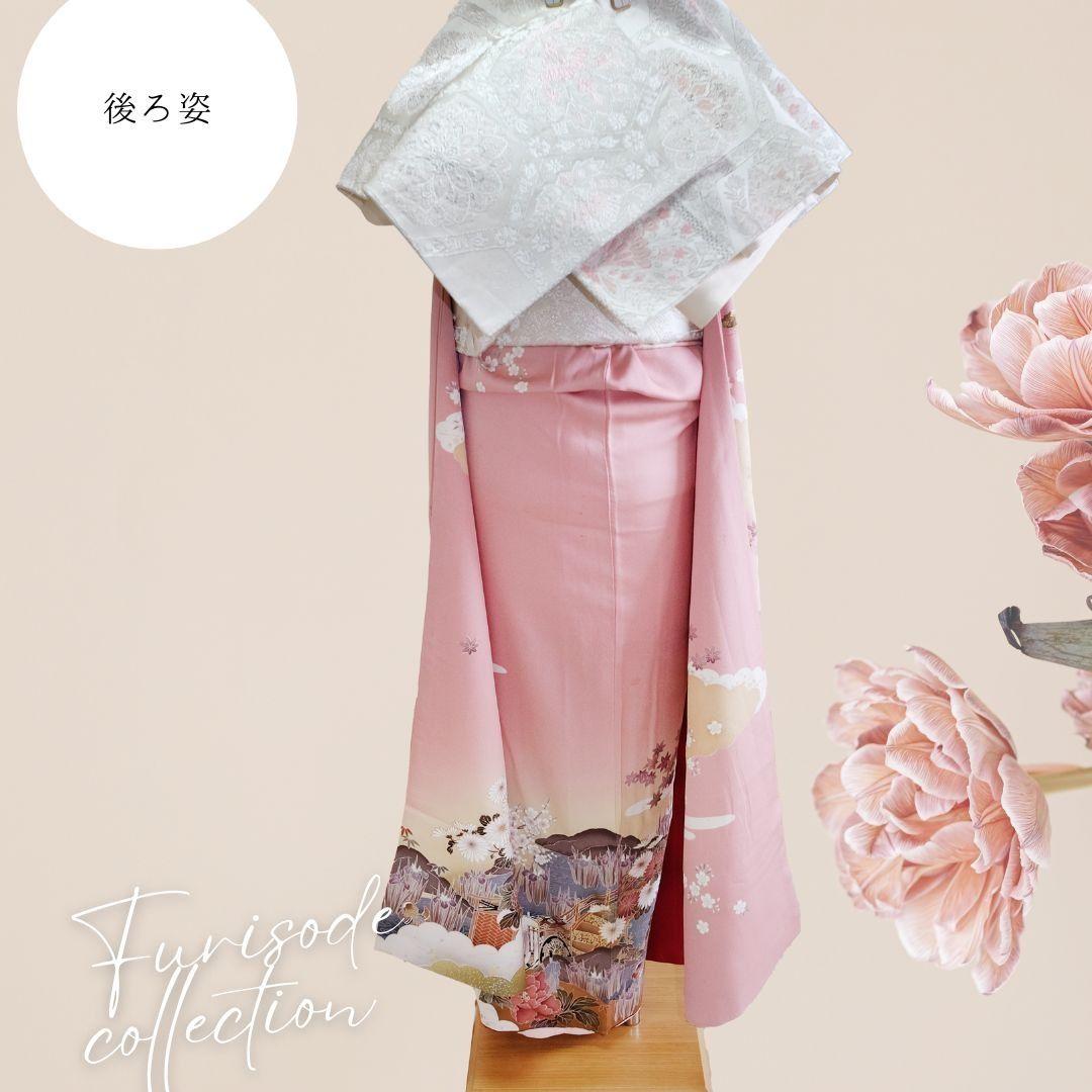 振袖フルセット　大人可愛いくすみピンク フリル小物コーデ／成人式