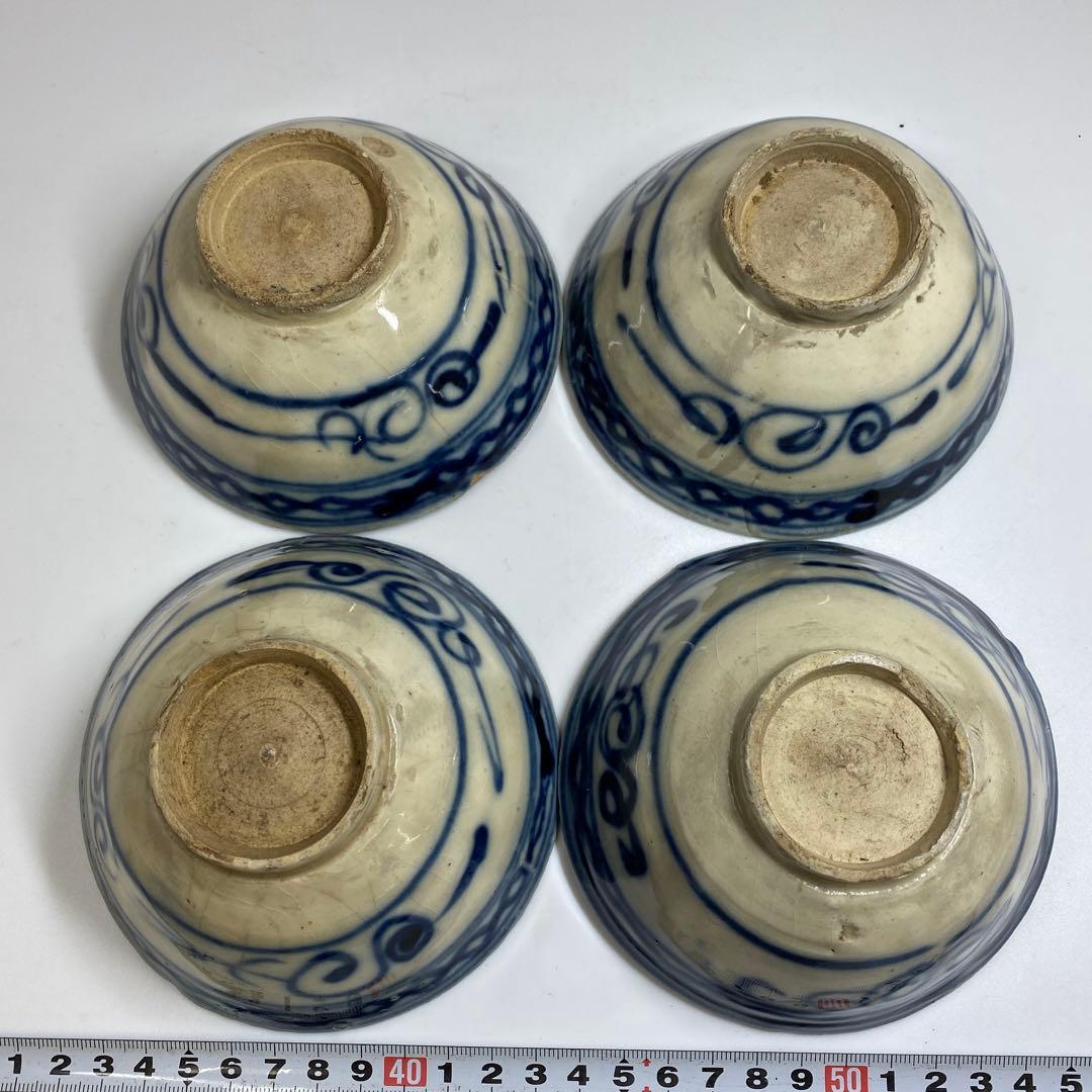 中国清朝時代　青花小鉢4客　口径約12㎝　東Y7-0403⑥タニト