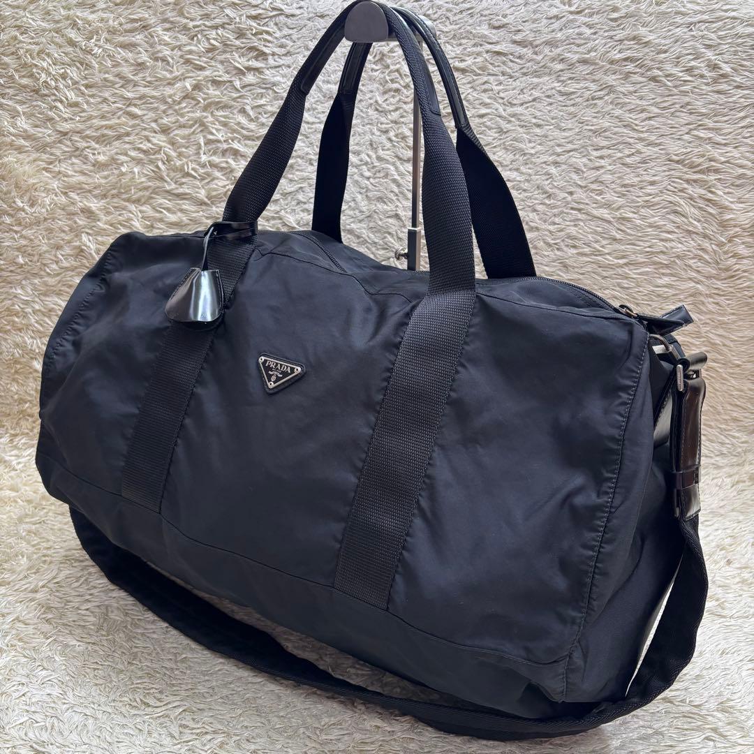 PRADA プラダ 2way ボストンバッグ ナイロン×レザー 黒　鍵付き