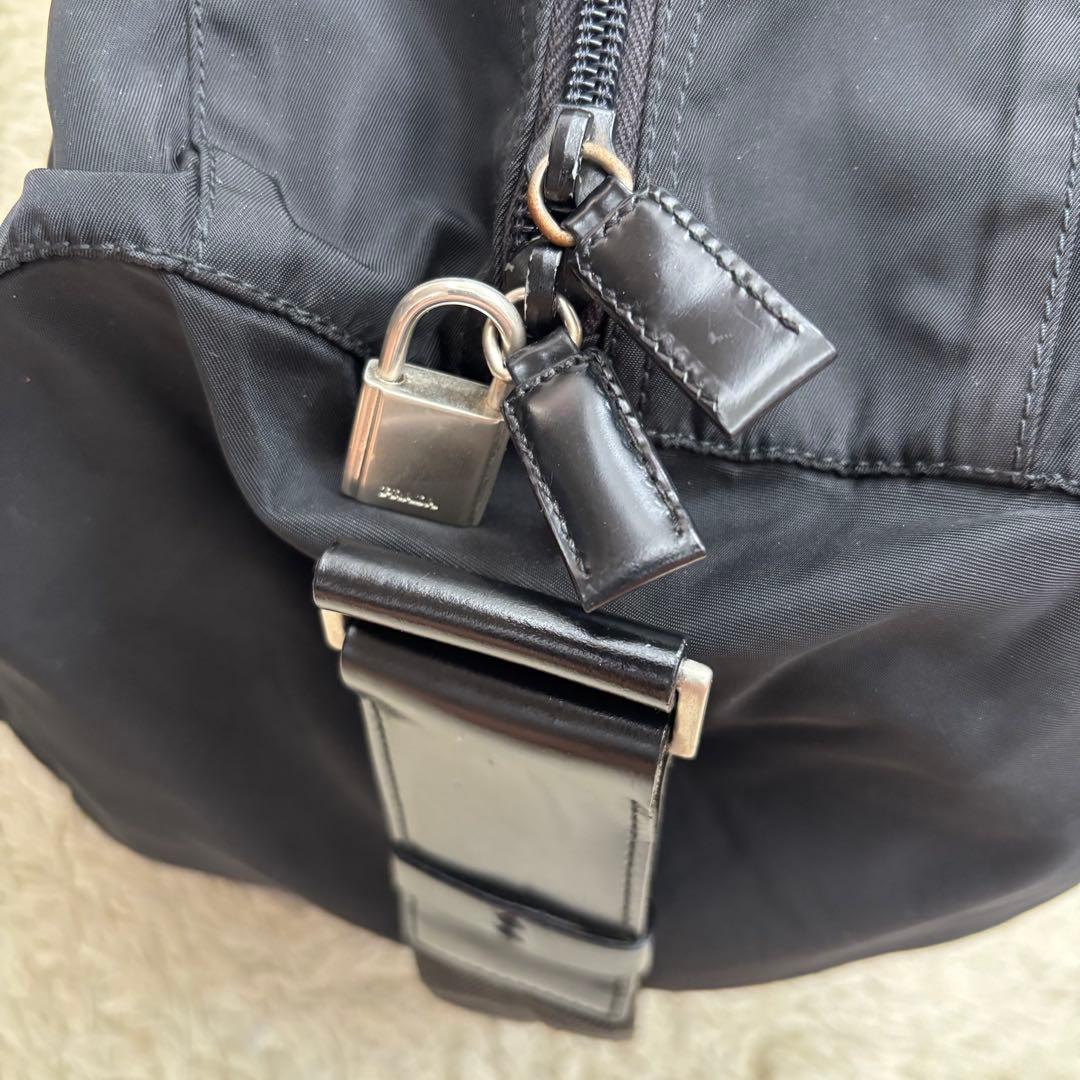 PRADA プラダ 2way ボストンバッグ ナイロン×レザー 黒　鍵付き