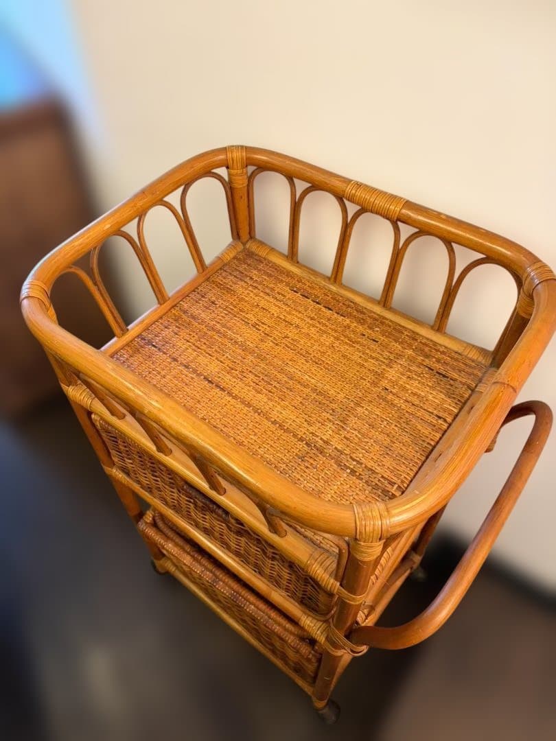台湾製 ラタン バスケットラック 収納 キャスター付き 3段 ヴィンテージ