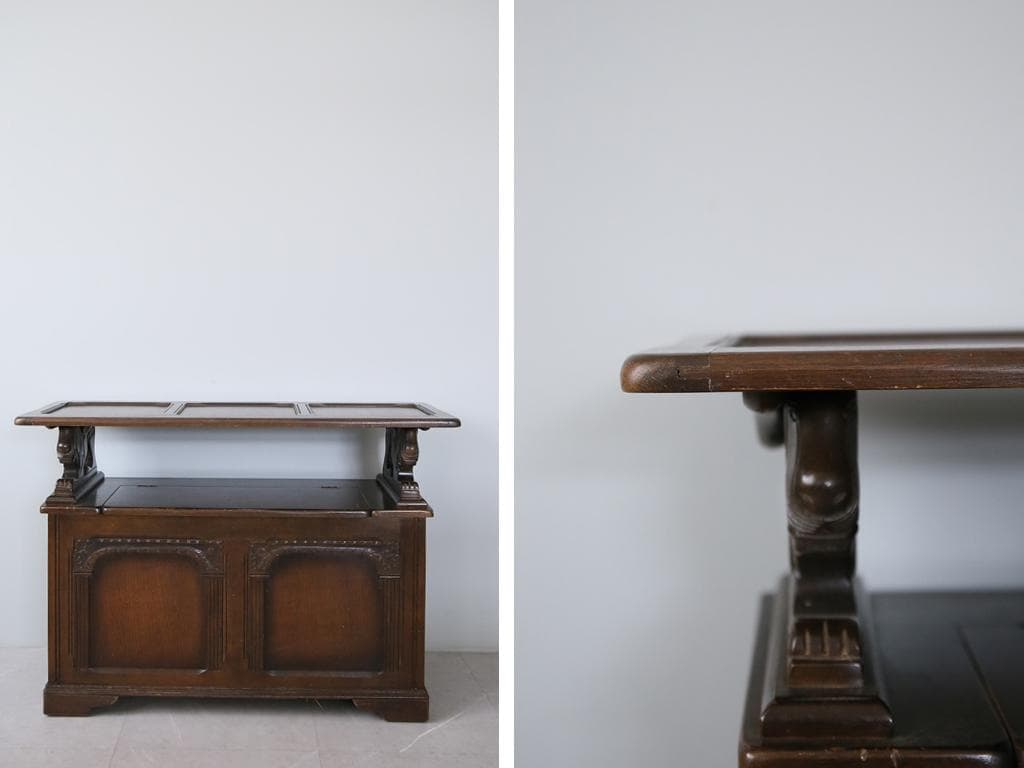 英国アンティーク木製モンクスベンチ/椅子イスチェア/収納机テーブル(88-119